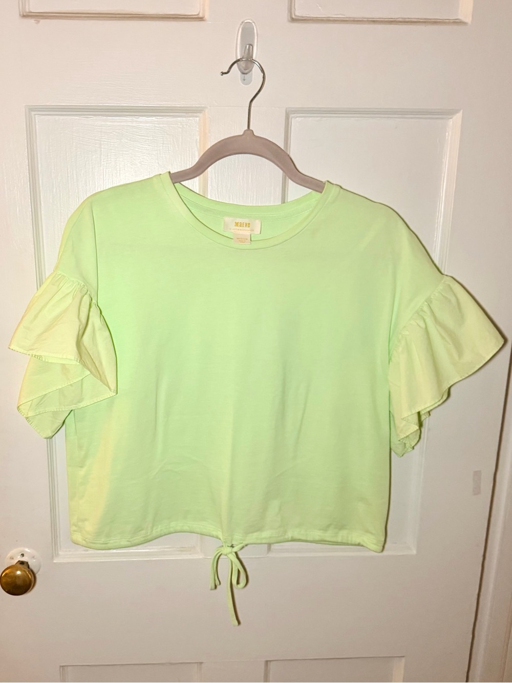 Ruffle-Sleeve Cropped Tie-Hem Tee